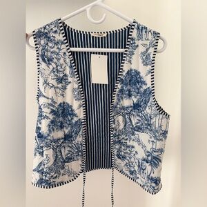 Navy and White Sleeveless Blouse